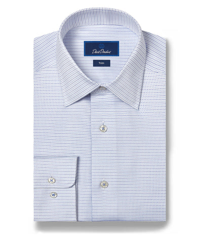 TBSP10006135 | White & Blue Micro Dobby Dot Dress Shirt – David