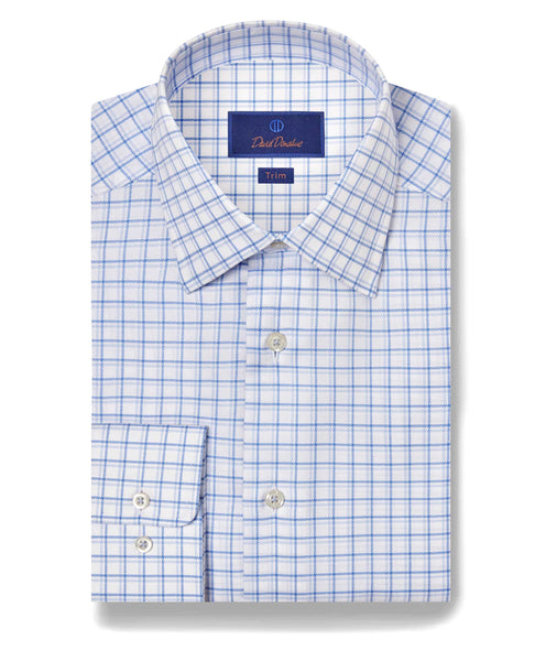 TBSP10835135 | White & Blue Open Check Dress Shirt