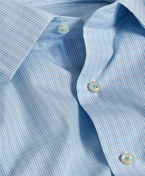 TBSP10853134 | White & Ocean Micro Check Dress Shirt