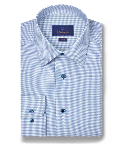 TBSP11039423 | Blue Micro Check Cashmere Blend Dress Shirt