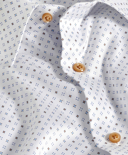 TBSP11202102 | White & Chocolate Geometric Print Dress Shirt
