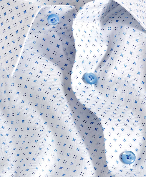 TBSP11202135 | White & Blue Neat Diamond Print Dress Shirt