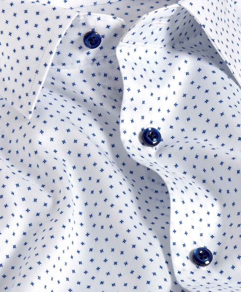 TBSP11203155 | White & Navy Tossed Neat Print Dress Shirt