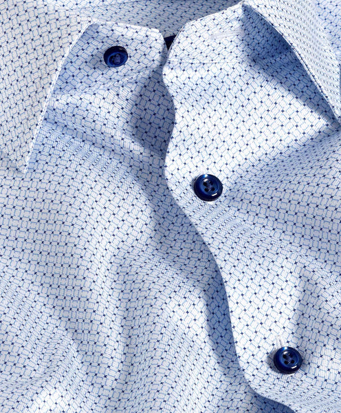 TBSP11205135 | White & Blue Geometric Print Dress Shirt