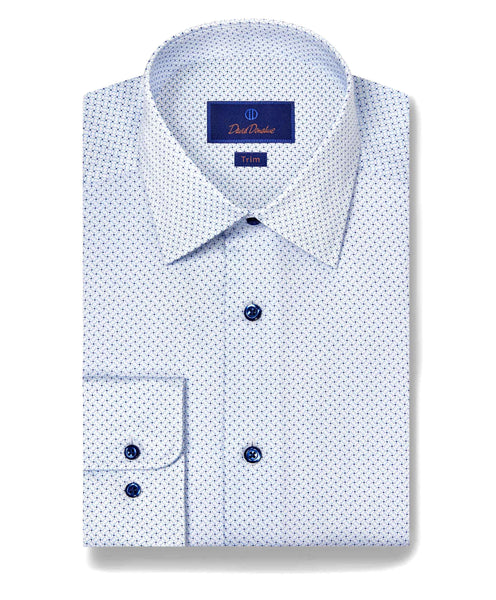 TBSP11205135 | White & Blue Geometric Print Dress Shirt