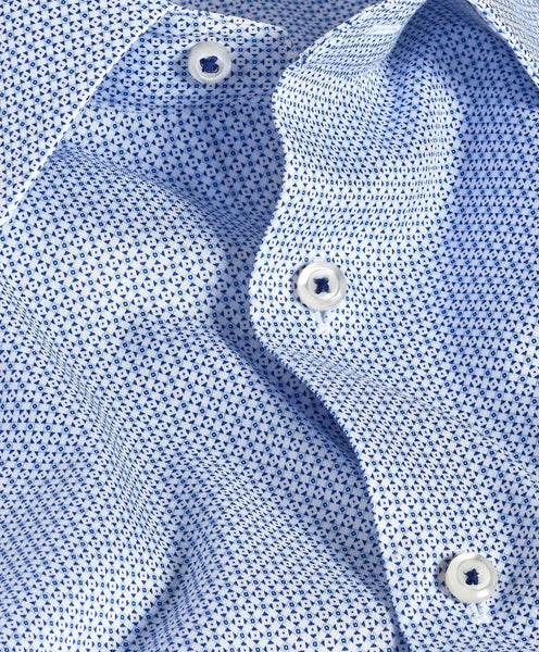 TBSP11217135 | White & Blue Geometric Print Dress Shirt