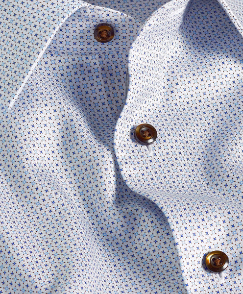 TBSP11612102 | White & Chocolate Geometric Print Dress Shirt