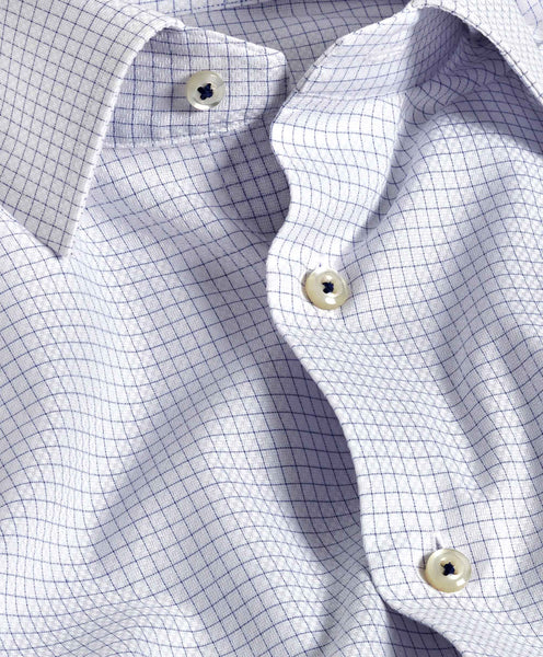 TBSP11800135 | White & Blue Dobby Check Dress Shirt