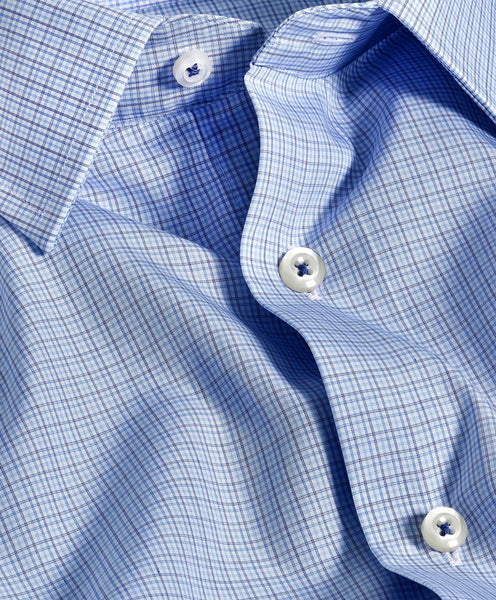 TBSP11805414 | Blue & Navy Poplin Check Dress Shirt