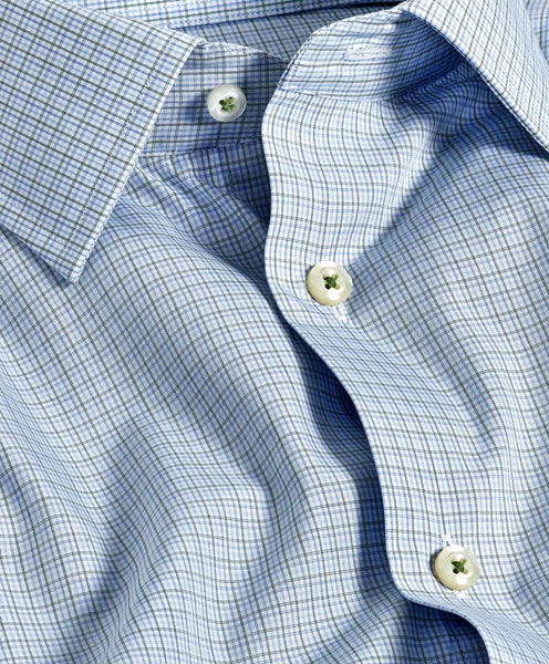 TBSP11805448 | Blue & Green Poplin Check Dress Shirt