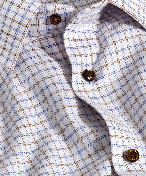 TBSP11808427 | Blue & Brown Textured Check Dress Shirt