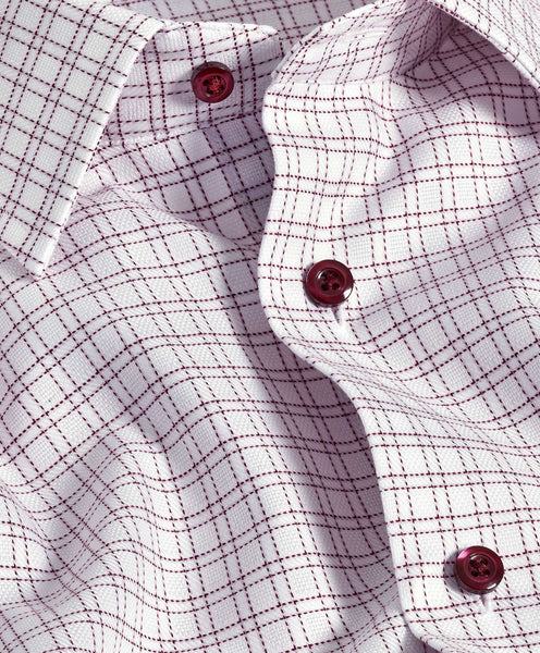 TBSP11809165 | White & Merlot Dobby Check Dress Shirt