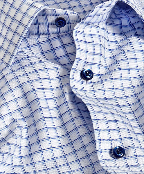 TBSP11810135 | White & Blue Dobby Check Dress Shirt