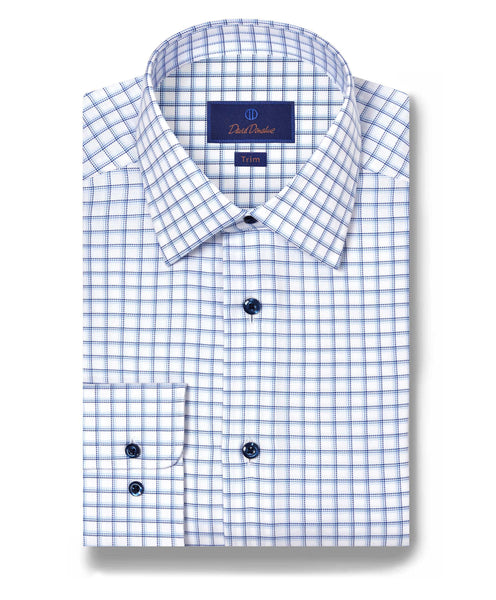 TBSP11810135 | White & Blue Dobby Check Dress Shirt