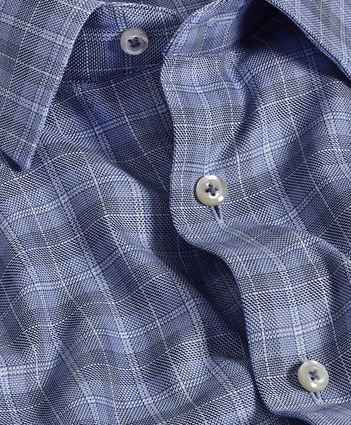 TBSP11813414 | Blue & Navy Dobby Check Dress Shirt