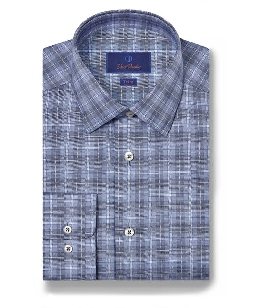 TBSP11813414 | Blue & Navy Dobby Check Dress Shirt