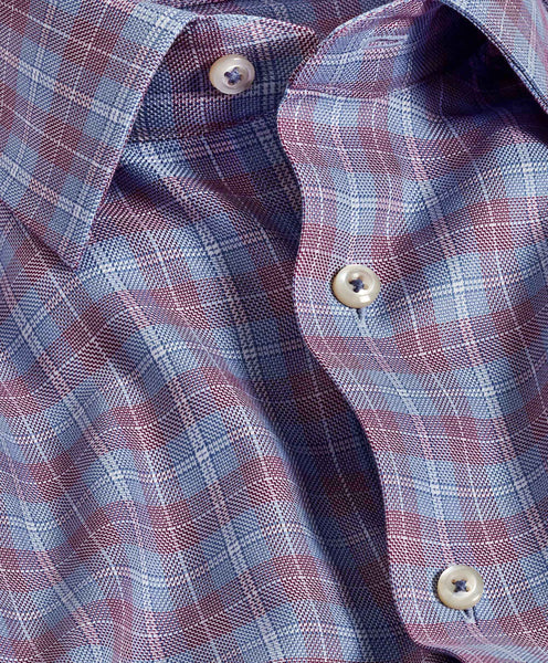 TBSP11813457 | Blue & Merlot Dobby Check Dress Shirt