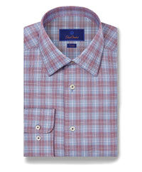 TBSP11813457 | Blue & Merlot Dobby Check Dress Shirt