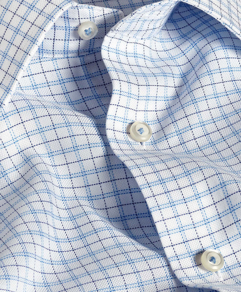 TBSP11871135 | White & Blue Dobby Check Dress Shirt