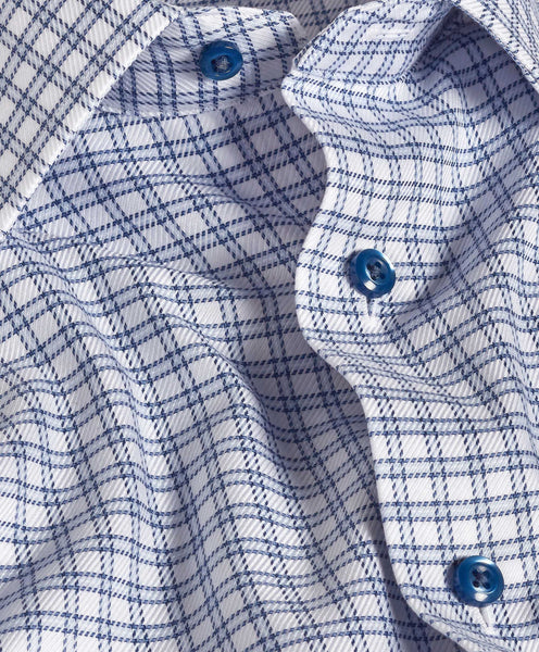TBSP11873135 | White & Blue Windowpane Check Dress Shirt