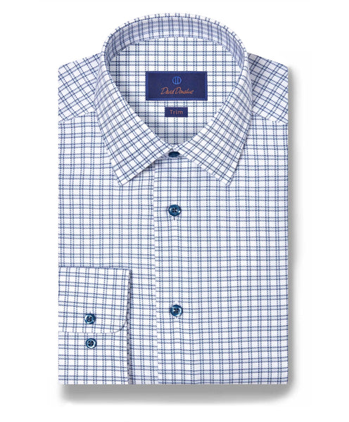 TBSP11873135 | White & Blue Windowpane Check Dress Shirt