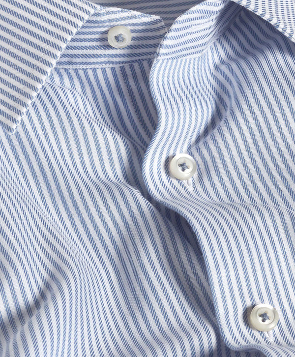 TBSP11954135 | White & Blue Stripe Cashmere Blend Dress Shirt