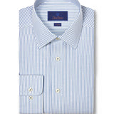 TBSP11954135 | White & Blue Stripe Cashmere Blend Dress Shirt