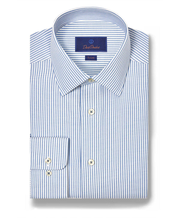 TBSP11954135 | White & Blue Stripe Cashmere Blend Dress Shirt