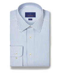 TBSP11954135 | White & Blue Stripe Cashmere Blend Dress Shirt