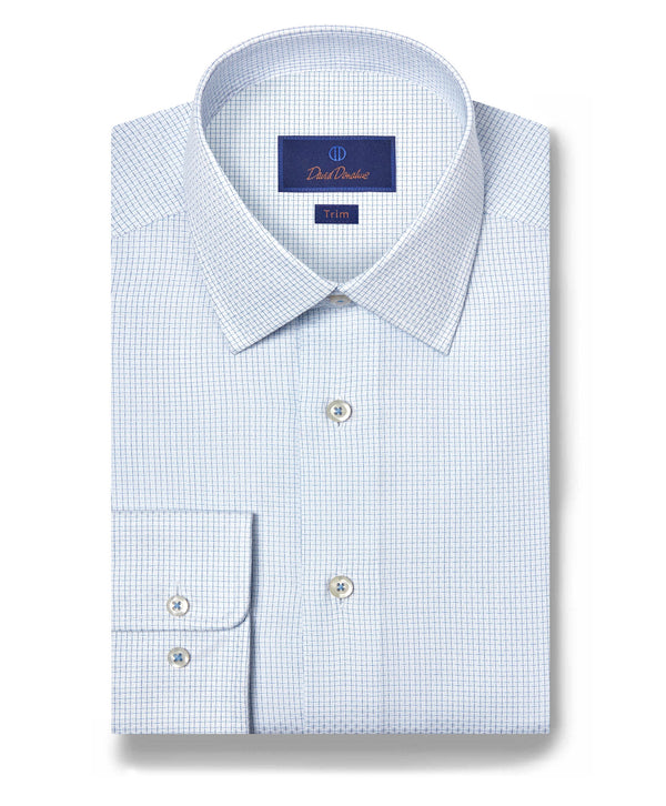 TBSP12009135 | White & Blue Dobby Micro Grid Dress Shirt