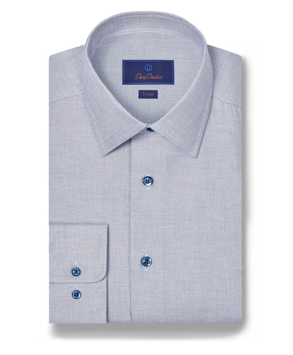 Navy & White Micro Herringbone Silk Blend Dress Shirt Navy & White Micro Herringbone Silk Blend Dress Shirt