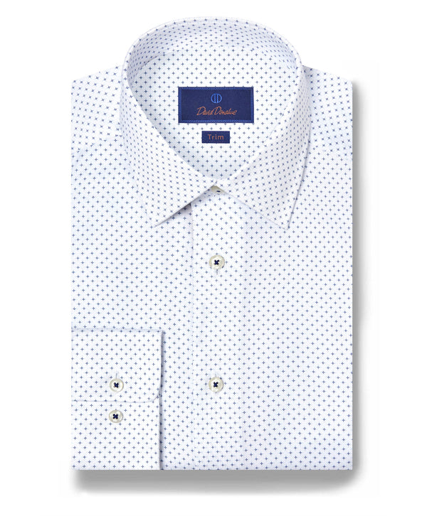 TBSP12207155 | White & Navy Neat Print Dress Shirt