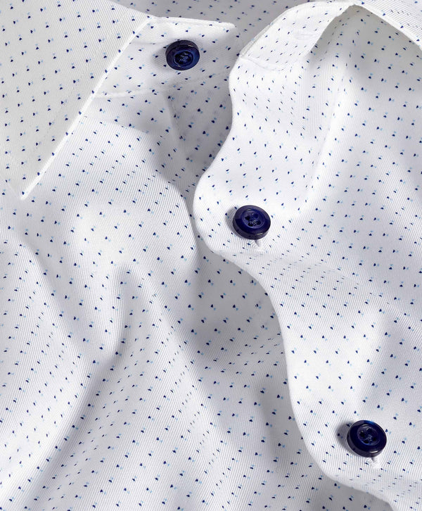 TBSP12208155 | White & Navy Geometric Print Stretch Dress Shirt