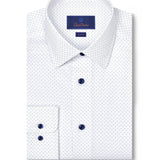 TBSP12208155 | White & Navy Geometric Print Stretch Dress Shirt
