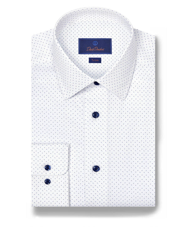 TBSP12208155 | White & Navy Geometric Print Stretch Dress Shirt