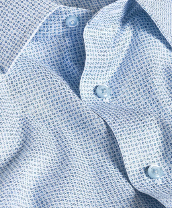 TBSP12237135 | White & Blue Neat Print Stretch Dress Shirt
