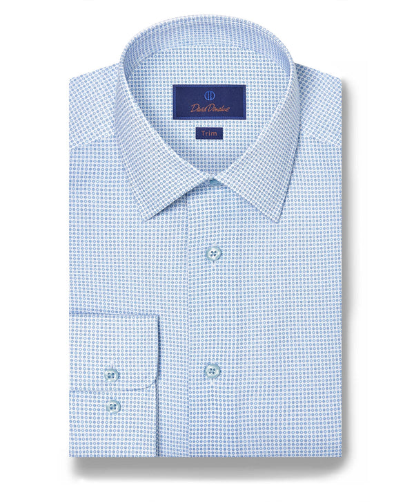 TBSP12237135 | White & Blue Neat Print Stretch Dress Shirt