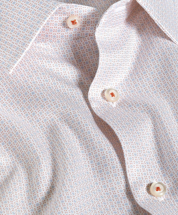 TBSP12240182 | White & Orange Geometric Print Dress Shirt