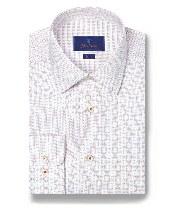TBSP12240182 | White & Orange Geometric Print Dress Shirt