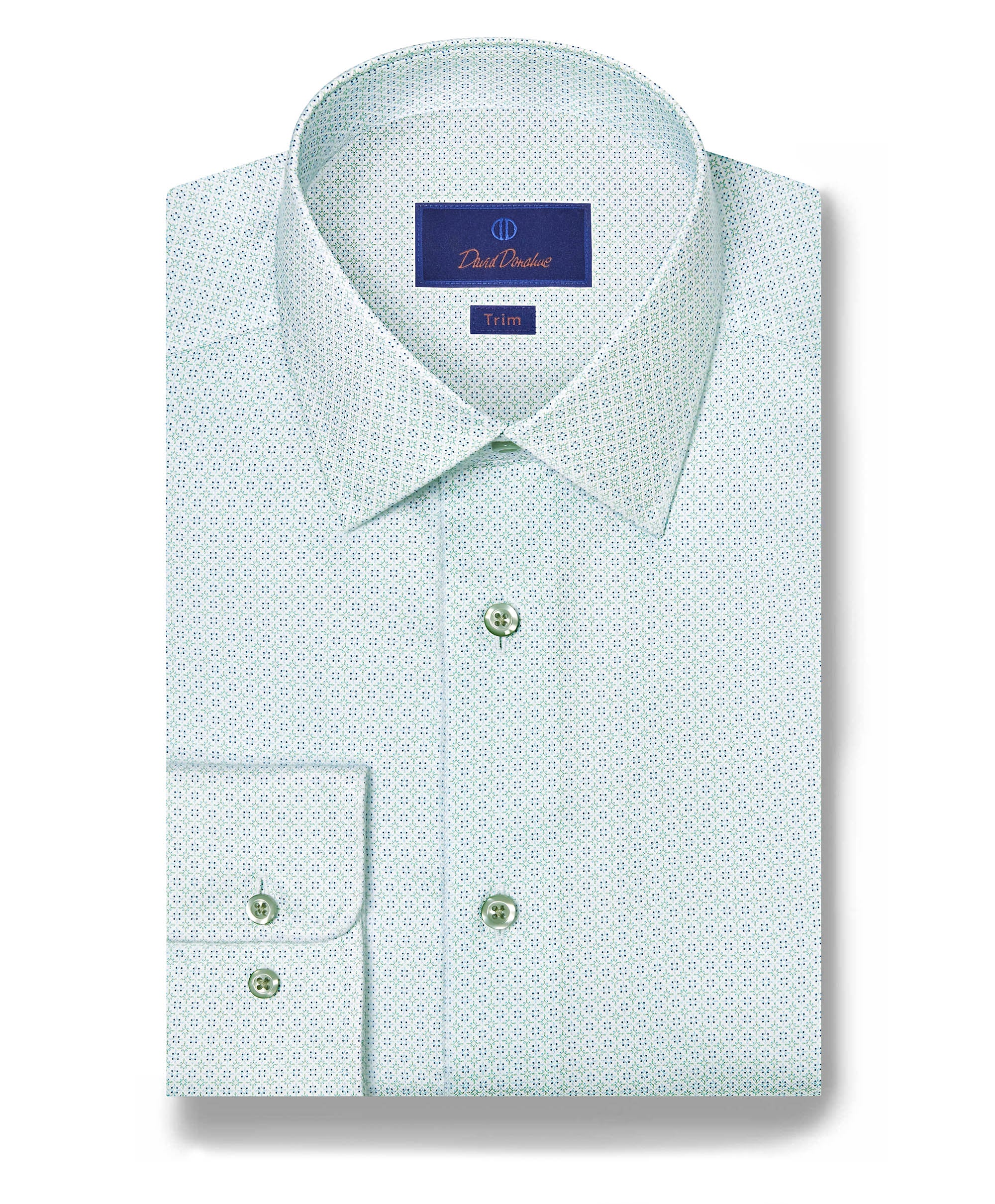 david donahue dress shirts TBSP12601129 | White & Pistachio Geometric Print Dress Shirt