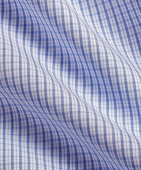 TBSP12803135 | White & Blue Poplin Micro Check Dress Shirt