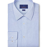 TBSP12803135 | White & Blue Poplin Micro Check Dress Shirt
