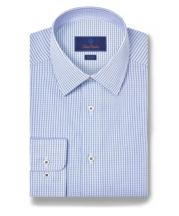 TBSP12803135 | White & Blue Poplin Micro Check Dress Shirt