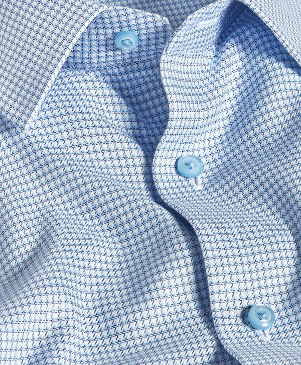TBSP12807136 | White & Sky Micro Check Dress Shirt