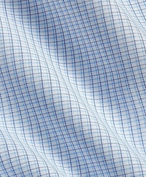 TBSP12808135 | White & Blue Dobby Check Dress Shirt