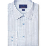 TBSP12808135 | White & Blue Dobby Check Dress Shirt