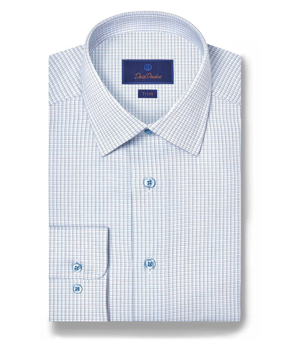 TBSP12808135 | White & Blue Dobby Check Dress Shirt