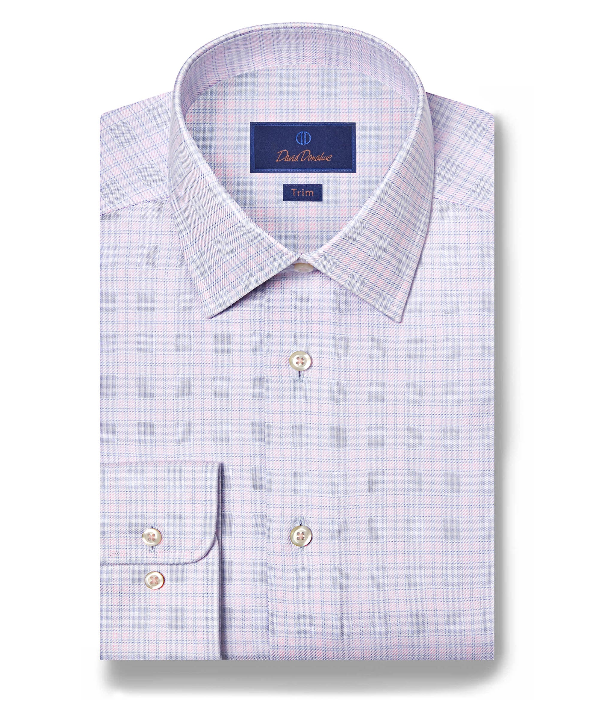 David Donahue Men's Trim Fit Dobby Check Dress Shirt - Multi - Size 14.5 32/33 - Sky/ Pink David Donahue Men's Trim Fit Dobby Check Dress Shirt - Multi - Size 14.5 32/33 - Sky/ Pink