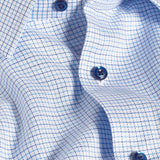 TBSP12814135 | White & Blue Twill Check Stretch Dress Shirt
