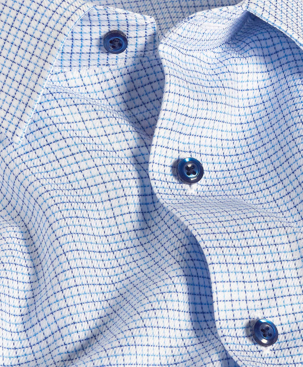 TBSP12814135 | White & Blue Twill Check Stretch Dress Shirt